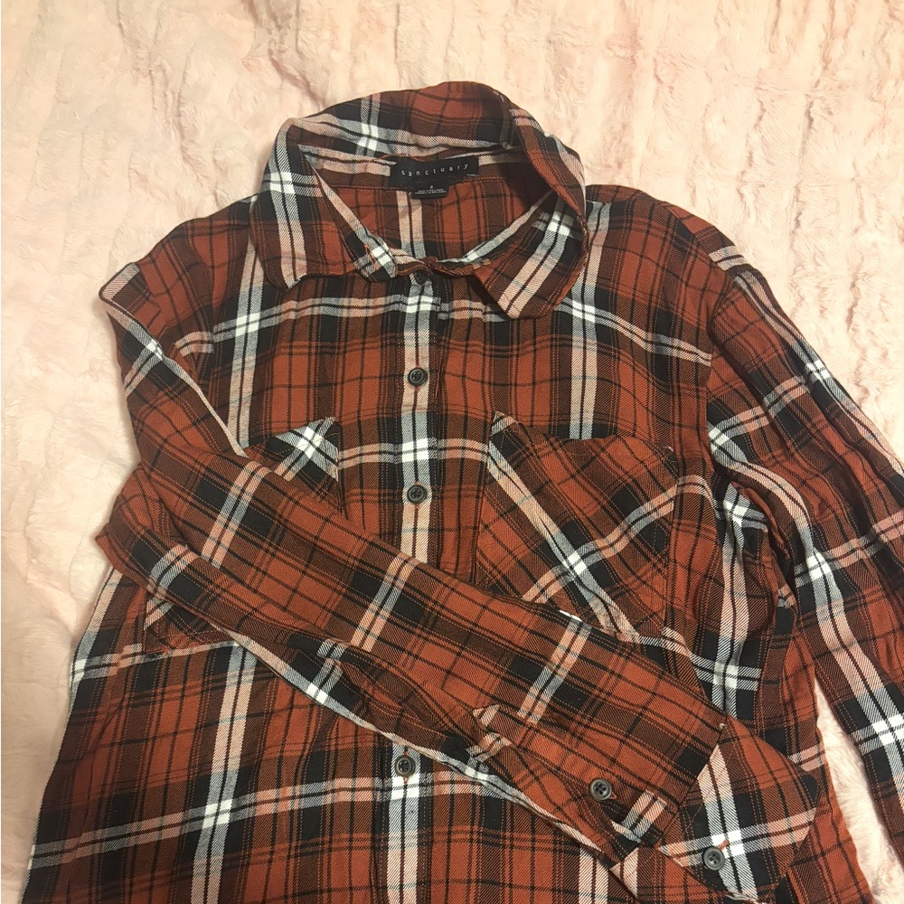 Sanctuary red orange plaid flannel